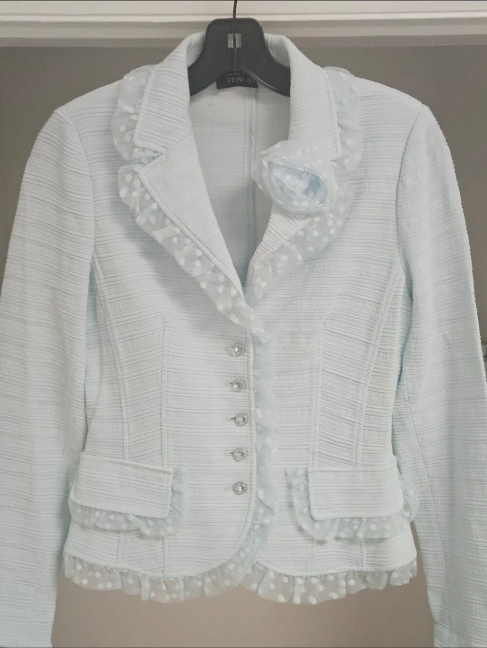 RICKIE FREEMAN TERI JON LIGHT BLUE LACE TRIM SKIRT SUIT SET 6